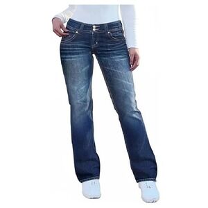 Flamingals Women's Medium Blue Wash Bootcut Denim Jeans Double Button Size M